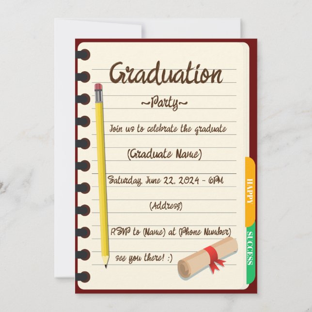 Invitation Agenda Carnet Classeur Graduation Photo Party (Dos)