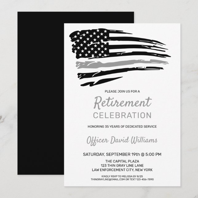 Invitation Agent de correction Retraite ligne grise mince (Devant / Derrière)