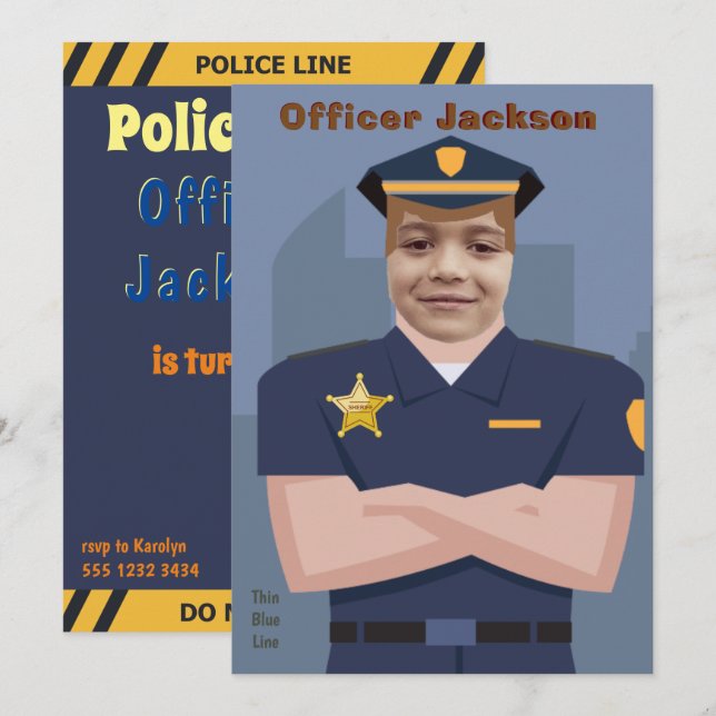 Invitation Agent de police Enfants Modèle photo Anniversaire (Devant / Derrière)