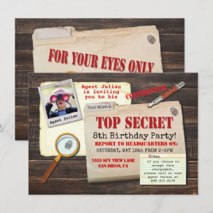 Invitation Agent secret principal Spy Birthday Party