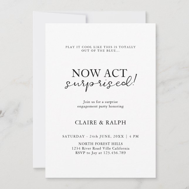 Invitation Agissez maintenant avec surprise ! | Fiançailles s (Devant)