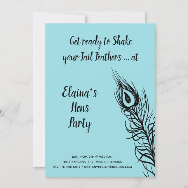 Invitation Agiter vos plumes de queue Hens Party turquoise (Devant)