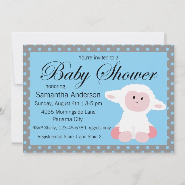 Invitation Agneau bébé mignon et Baby shower Pois (Devant)