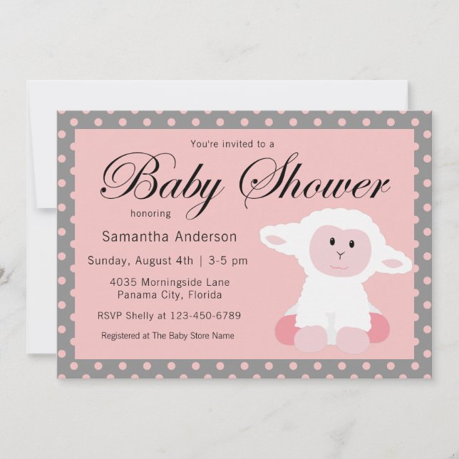 Invitation Agneau bébé mignon et Baby shower Pois (Devant)