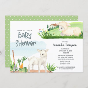 Invitation Agneau de ferme mignonne Garçons verts Baby shower
