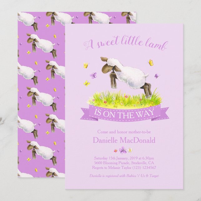 Invitation Agneau de printemps sautant le mignon baby shower  (Devant / Derrière)