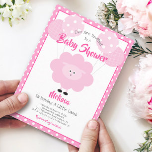 Invitation Agneau Doux Rose Cute Moderne Baby shower Simple
