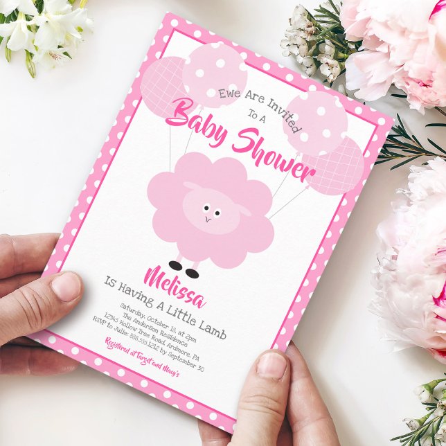Invitation Agneau Doux Rose Cute Moderne Baby shower Simple (Créateur téléchargé)
