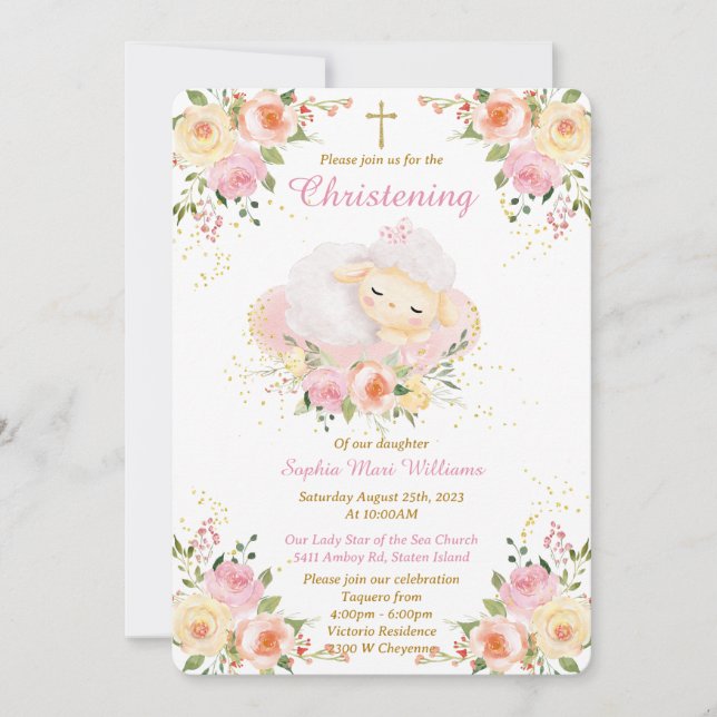 Invitation Agneau personnalisé fille Christening (Devant)