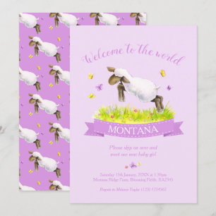 Invitation Agneau sautant mignon accueil au monde violet