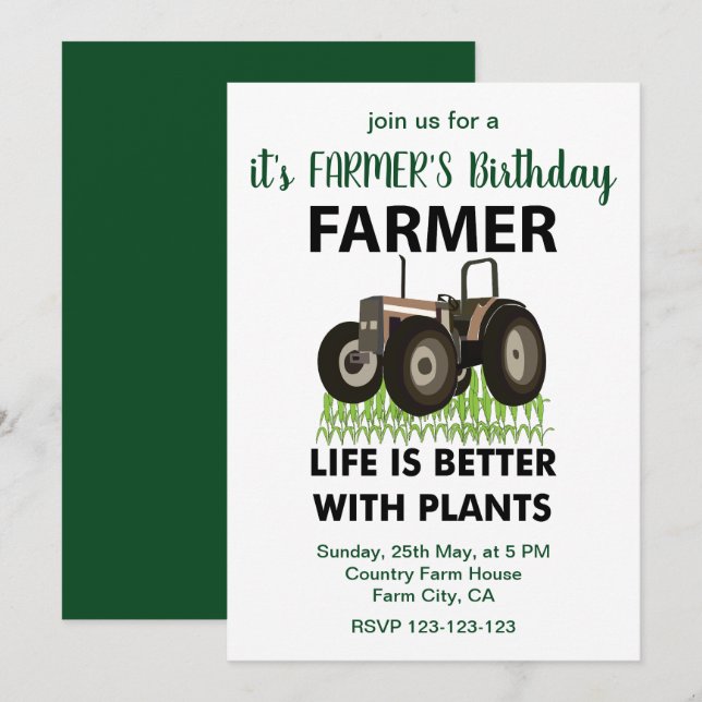 Invitation Agriculture Tracteur champ Anniversaire de l'agric (Devant / Derrière)