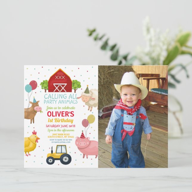 Invitation Agritourisme Animaux 1er Anniversaire de enfant Ph (Debout devant)