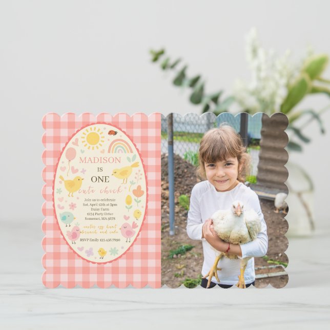 Invitation Agritourisme Barnyard Poulet 1er anniversaire (Debout devant)
