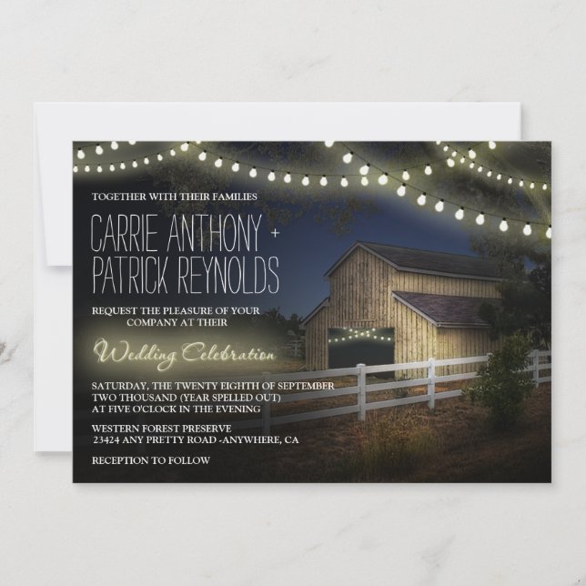Invitation Agritourisme Éclairage Rustique Grange Mariage Inv (Devant)