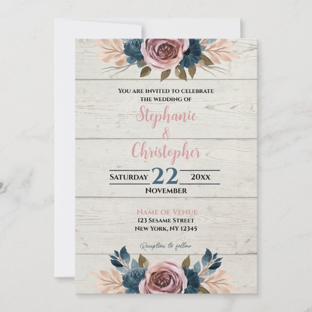 Invitation Agritourisme rustique Bois Aquarelle Mariage Flora (Devant)