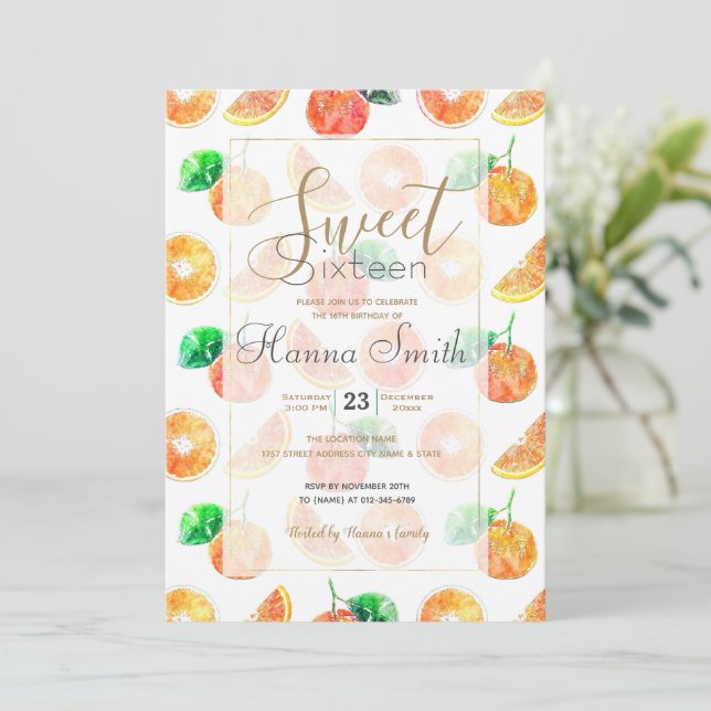 Invitation Agrumes Orange Fruits aquarelle peinture blanc Art (Debout devant)