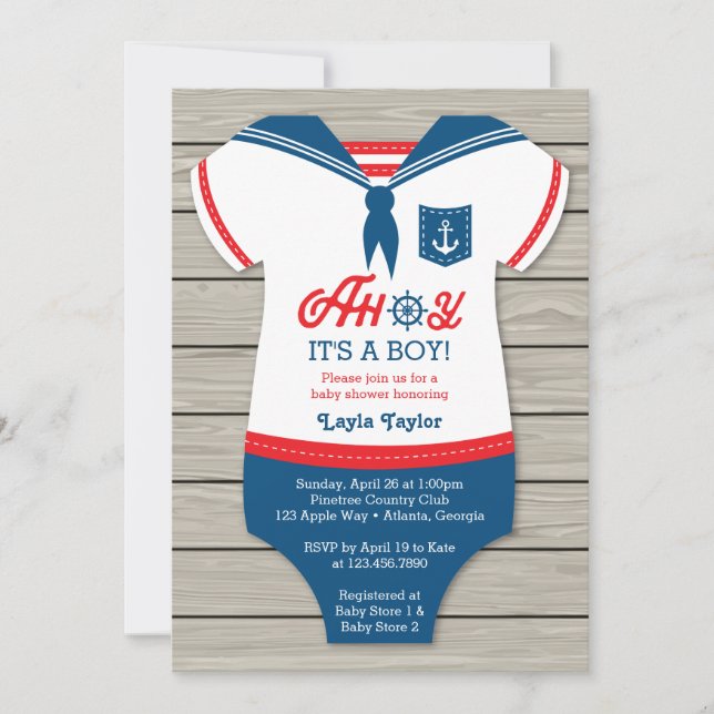 Invitation Ahoy Baby shower Invitation, marin, nautique (Devant)