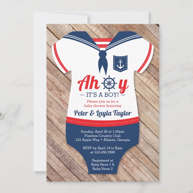 Invitation Ahoy Baby shower Invitation, marin, nautique (Devant)