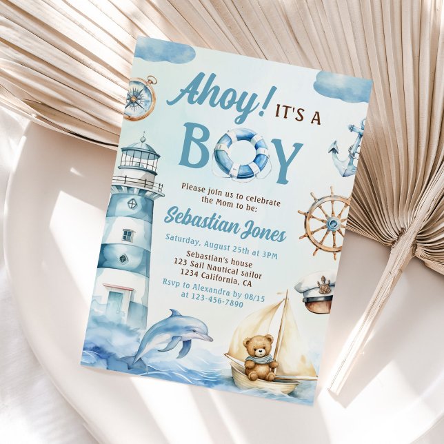 Invitation Ahoy C’est un garçon Baby shower nautique (Créateur téléchargé)