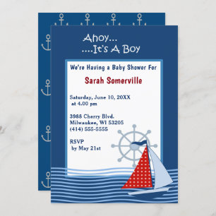 Invitation Ahoy C'est un Baby shower de bateau à voile bleu g