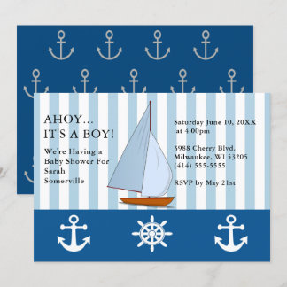 Invitation Ahoy C'est un Baby shower garçon Voile Sepia Blue