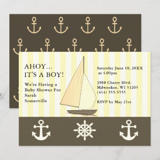 Invitation Ahoy C'est un Baby shower garçon Voile Sepia Style