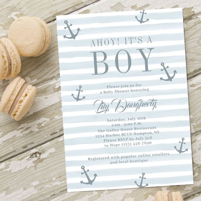 Invitation Ahoy C'est un garçon Ancre nautique Baby shower bl (Créateur téléchargé)