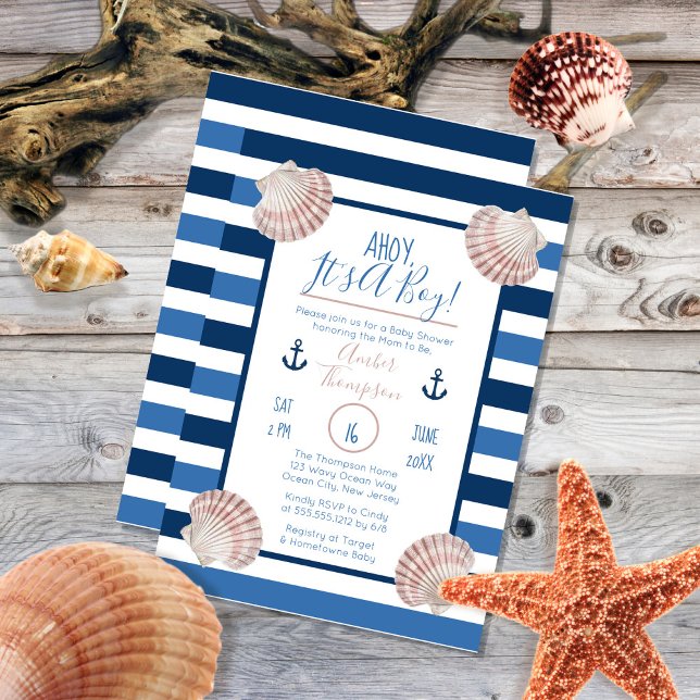 Invitation Ahoy C'est un garçon Baby shower à thème nautique (Créateur téléchargé)