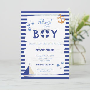 Invitation Ahoy C'est un garçon ! Baby shower bleu marin