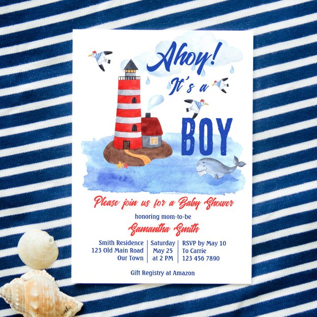 Invitation Ahoy c'est un garçon baby shower marin nautique (Créateur téléchargé)