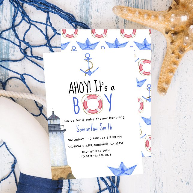 Invitation Ahoy C'est un garçon ! Baby shower nautique (Créateur téléchargé)