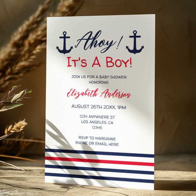Invitation Ahoy C'est un garçon ! Baby shower nautique (Créateur téléchargé)