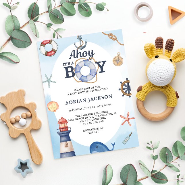 Invitation Ahoy C'est un garçon Baby shower nautique (Créateur téléchargé)