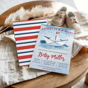Invitation AHOY ! C'est un GARÇON ! Baby shower nautique en p