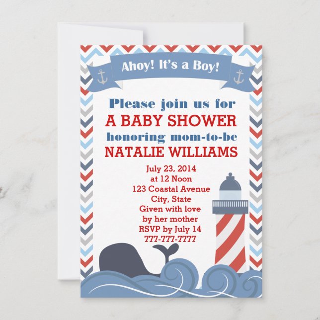 Invitation Ahoy c'est un garçon Baby shower nautique Invitati (Devant)