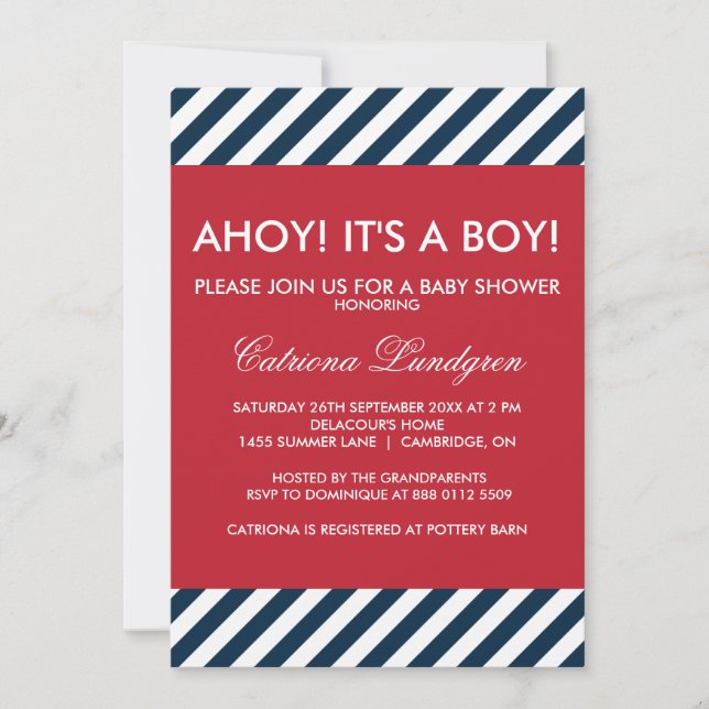 Invitation Ahoy C'est un garçon Baby shower nautique Invitati (Devant)