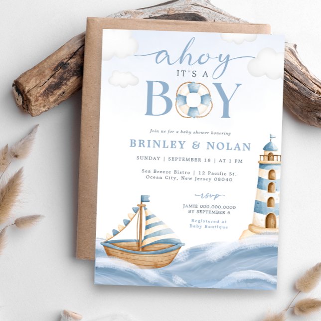 Invitation Ahoy C'est un garçon Baby shower nautique Invitati (Créateur téléchargé)