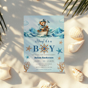 Invitation Ahoy C'est un garçon Baby shower nautique - Modern