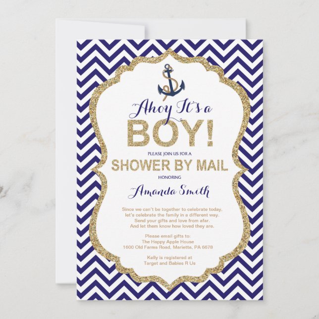 Invitation Ahoy c'est un garçon ! Baby shower nautique par co (Devant)