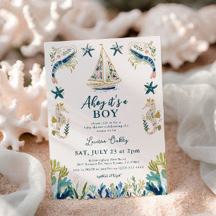 Invitation Ahoy c'est un garçon ! Baby shower Riviera bord de