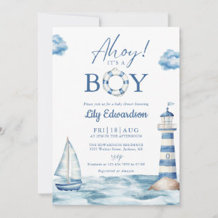 Invitation Ahoy C'Est Un Garçon Bleu Baby shower Nautique