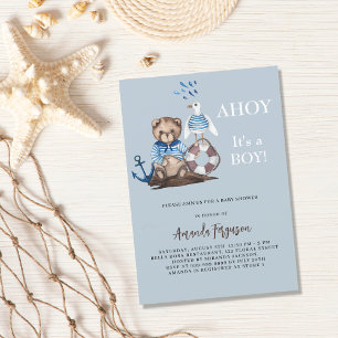 Invitation Ahoy c'est un garçon en peluche Baby shower marin