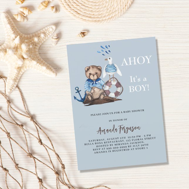 Invitation Ahoy c'est un garçon en peluche Baby shower marin (Créateur téléchargé)