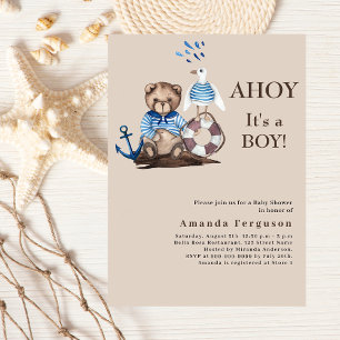 Invitation Ahoy c'est un garçon en peluche marin Baby shower 