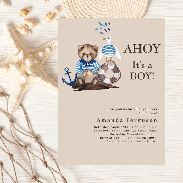 Invitation Ahoy c'est un garçon en peluche marin Baby shower  (Créateur téléchargé)