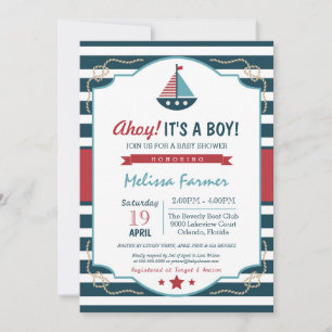 Invitation Ahoy C'est un garçon ! Marine marine et Baby showe