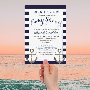 Invitation Ahoy C'est un garçon Nautique Baby Shower Invitati