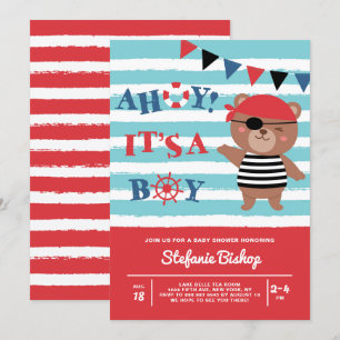 Invitation Ahoy C'est un garçon Pirate Bear Baby shower nauti