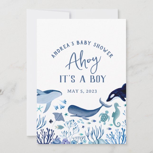 Invitation Ahoy C'est un garçon sous le Merci du Baby shower  (Devant)