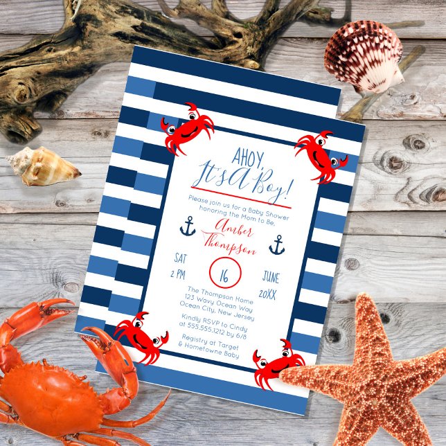 Invitation Ahoy C'est un petit Crabe Baby shower à thème naut (Créateur téléchargé)